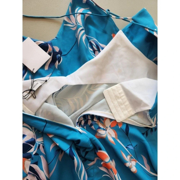 NWD Scanlan Theodore Leafy Print Asymmetrical Hem Dress Size US 4 Blue - Picture 12 of 15